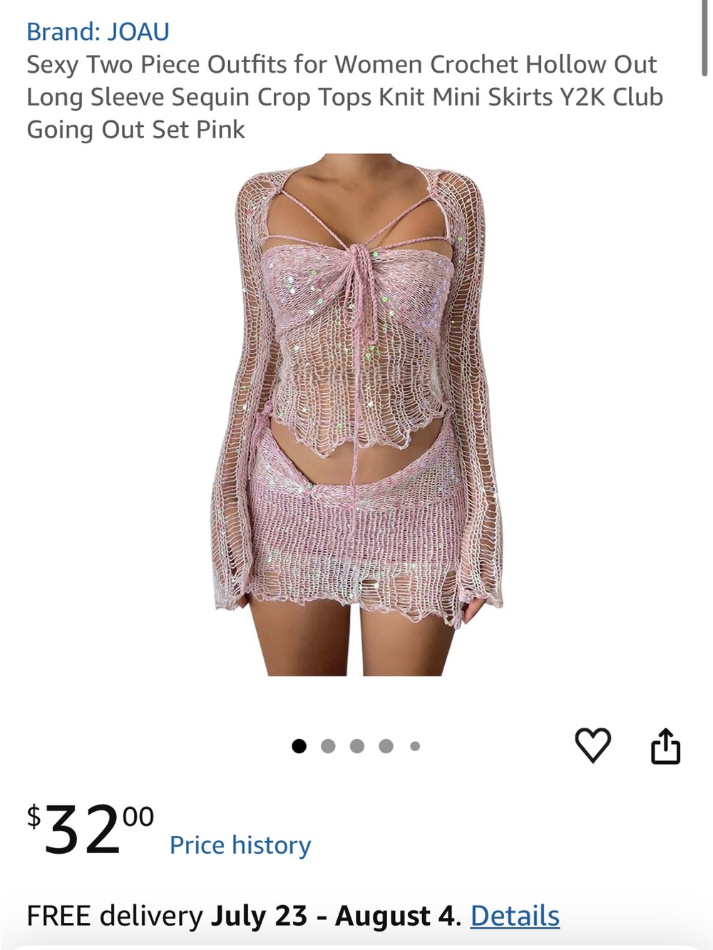 J.O.A. Pink Crochet Sequin Two-Piece Mini Set